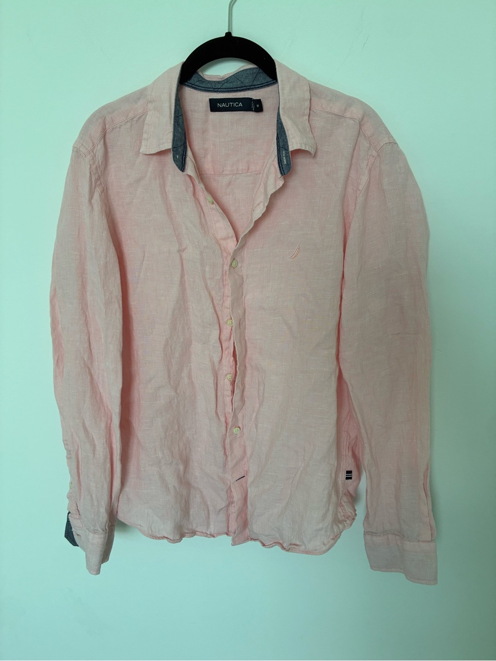 Nautica Men's Light Pink Linen Button-Down Shirt